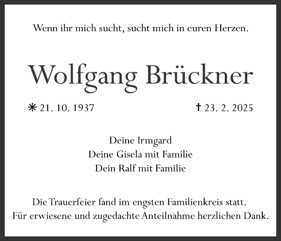 Anzeige von Wolfgang Brückner von MGO