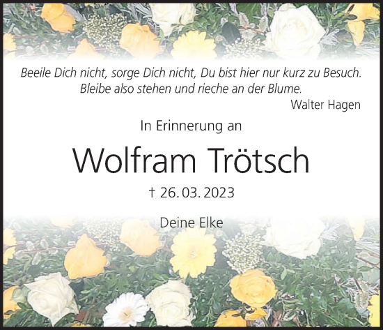 Anzeige von Wolfram Trötsch von MGO