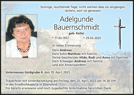 Anzeige von Adelgunde Bauernschmidt von MGO