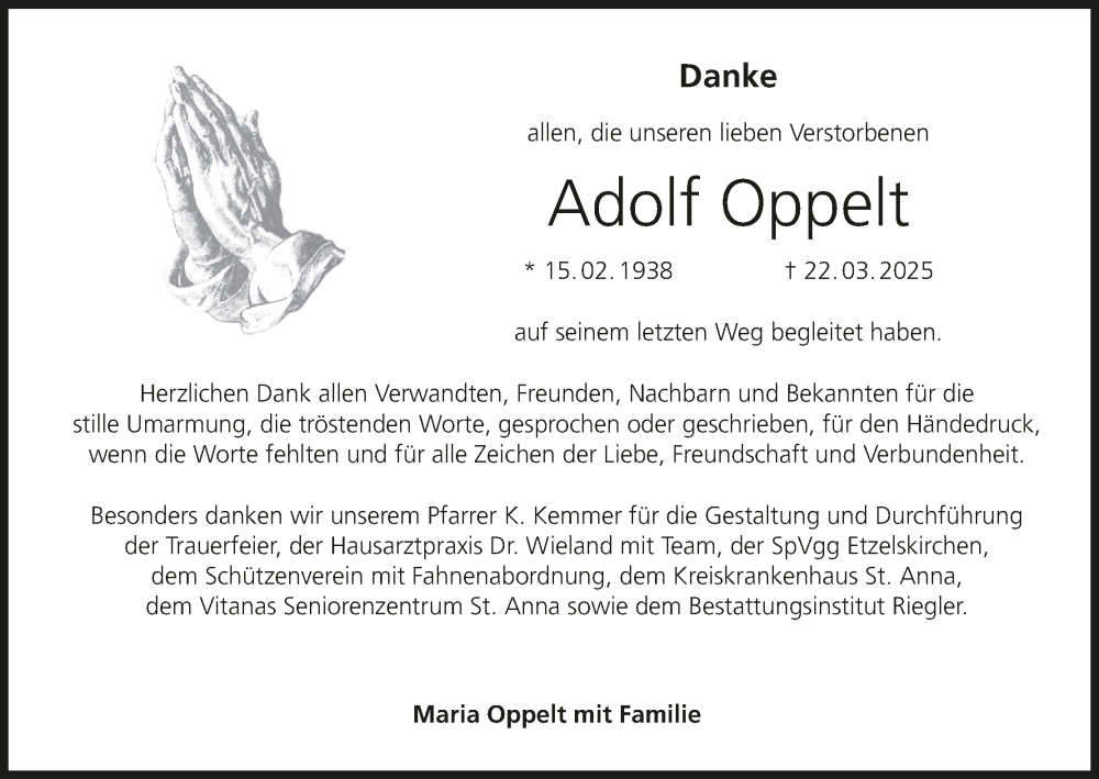  Traueranzeige für Adolf Oppelt vom 19.04.2025 aus MGO