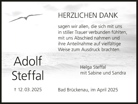 Anzeige von Adolf Steffal von MGO