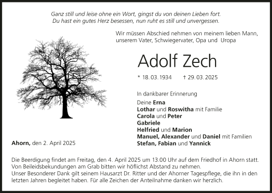 Anzeige von Adolf Zech von MGO