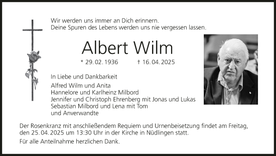 Anzeige von Albert Wilm von MGO