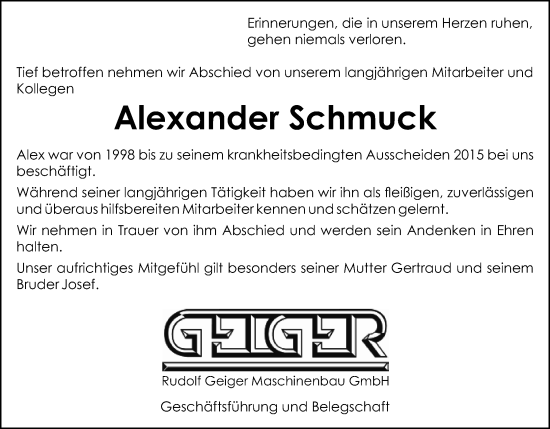 Anzeige von Alexander Schmuck von MGO