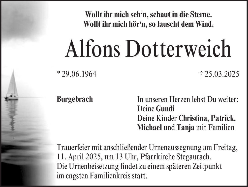  Traueranzeige für Alfons Dotterweich vom 05.04.2025 aus MGO