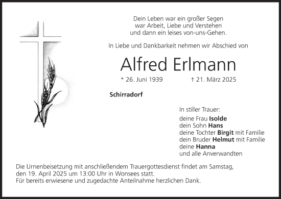 Anzeige von Alfred Erlmann von MGO