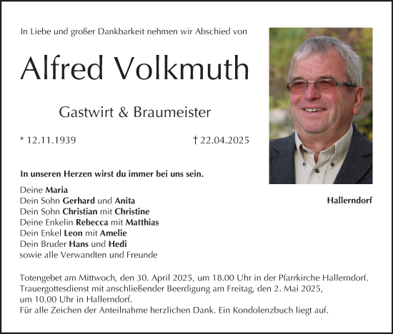 Anzeige von Alfred Volkmuth von MGO