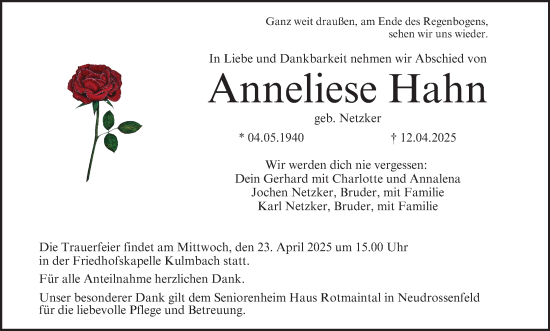 Anzeige von Anneliese Hahn von MGO