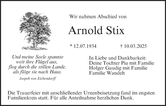Anzeige von Arnold Stix von MGO