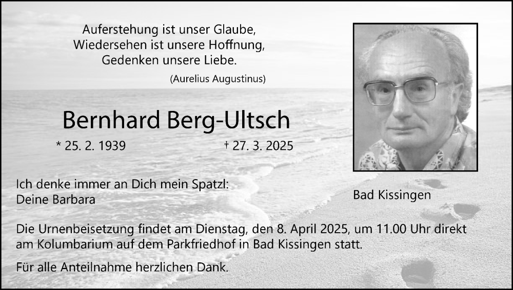  Traueranzeige für Bernhard Berg-Ultsch vom 05.04.2025 aus MGO