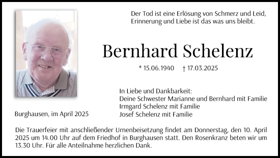 Anzeige von Bernhard Schelenz von MGO