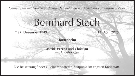 Anzeige von Bernhard Stach von MGO