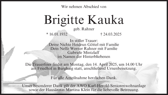 Anzeige von Brigitte Kauka von MGO