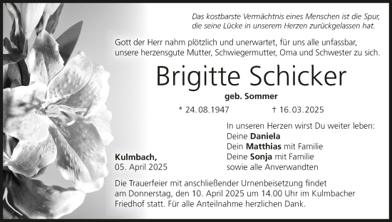 Anzeige von Brigitte Schicker von MGO