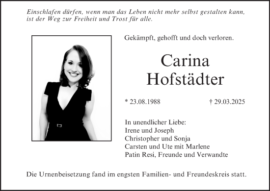 Anzeige von Carina Hofstädter von MGO