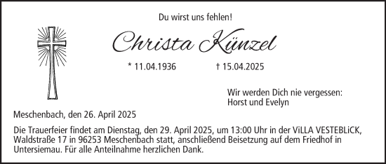 Anzeige von Christa Künzel von MGO