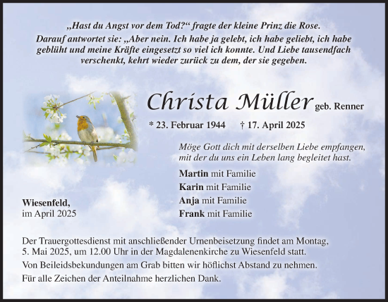 Anzeige von Christa Müller von MGO