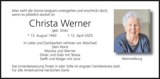 Anzeige von Christa Werner von MGO