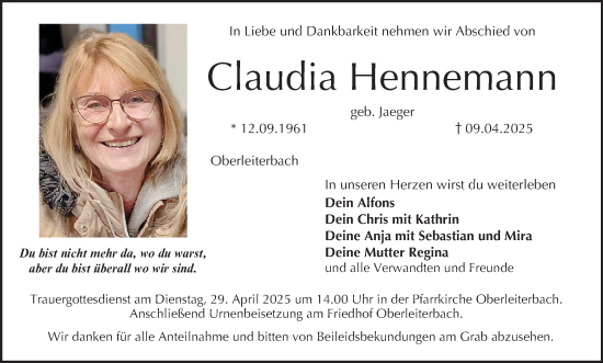 Anzeige von Claudia Hennemann von MGO