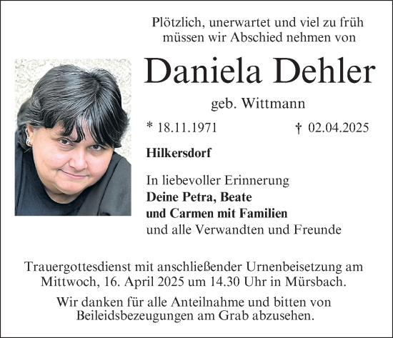 Anzeige von Daniela Dehler von MGO