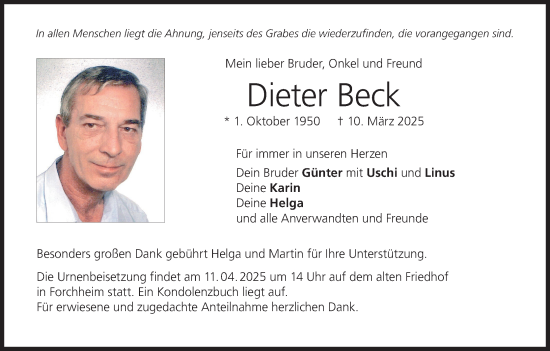 Anzeige von Dieter Beck von MGO
