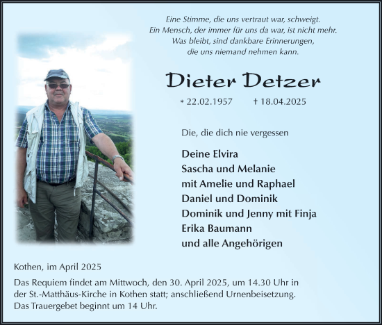 Anzeige von Dieter Detzer von MGO
