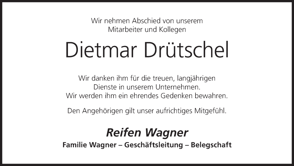  Traueranzeige für Dietmar Drütschel vom 24.04.2025 aus MGO
