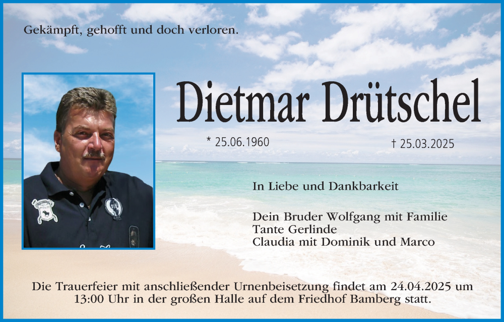  Traueranzeige für Dietmar Drütschel vom 19.04.2025 aus MGO