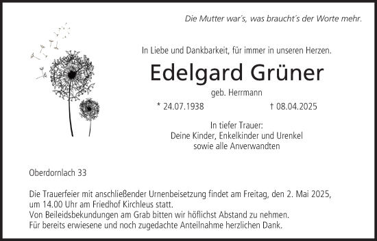 Anzeige von Edelgard Grüner von MGO