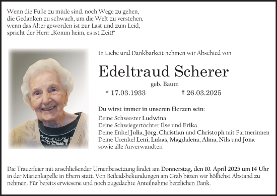 Anzeige von Edeltraud Scherer von MGO