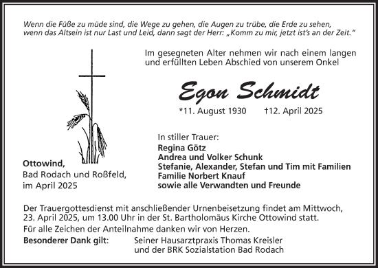 Anzeige von Egon Schmidt von MGO