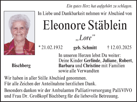 Anzeige von Eleonore Stäblein von MGO