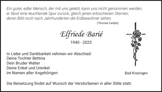 Anzeige von Elfriede Barie von MGO