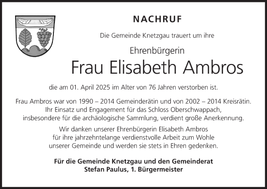 Anzeige von Elisabeth Ambros von MGO