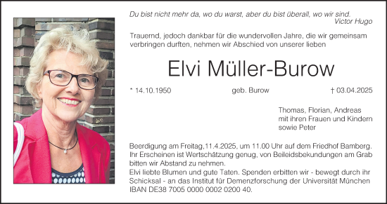 Anzeige von Elvi Müller-Burow von MGO