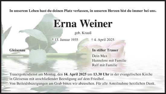 Anzeige von Erna Weiner von MGO