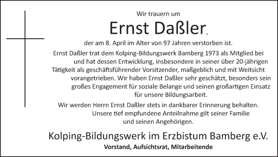Anzeige von Ernst Daßler von MGO