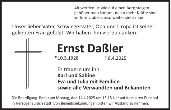 Anzeige von Ernst Daßler von MGO
