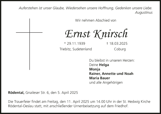 Anzeige von Ernst Knirsch von MGO