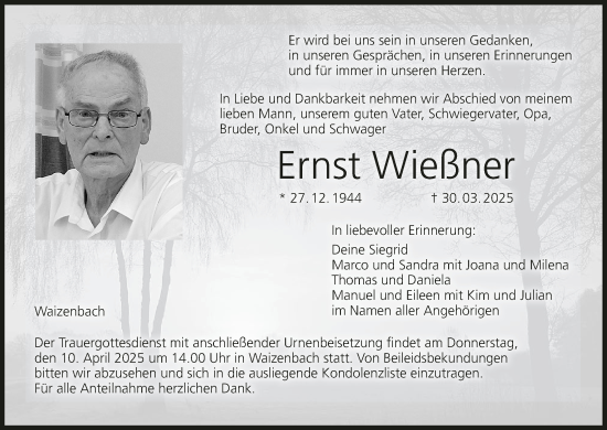 Anzeige von Ernst Wießner von MGO