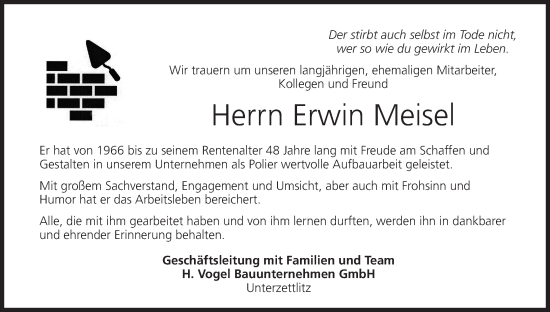 Anzeige von Erwin Meisel von MGO