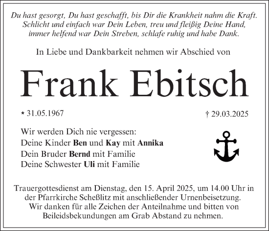 Anzeige von Frank Ebitsch von MGO