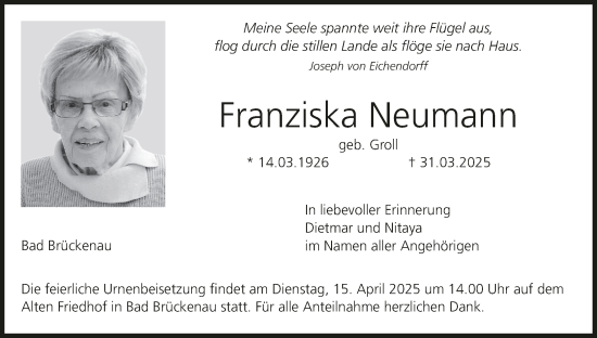 Anzeige von Franziska Neumann von MGO