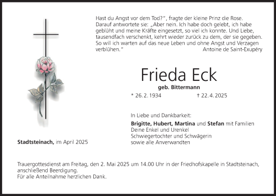 Anzeige von Frieda Eck von MGO