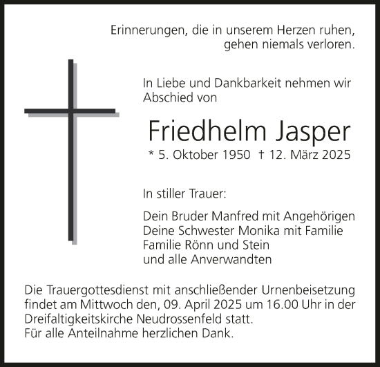 Anzeige von Friedhelm Jasper von MGO