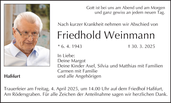 Anzeige von Friedhold Weinmann von MGO