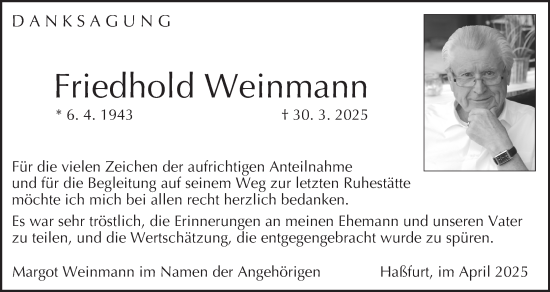 Anzeige von Friedhold Weinmann von MGO