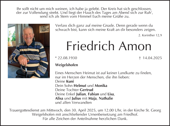 Anzeige von Friedrich Amon von MGO