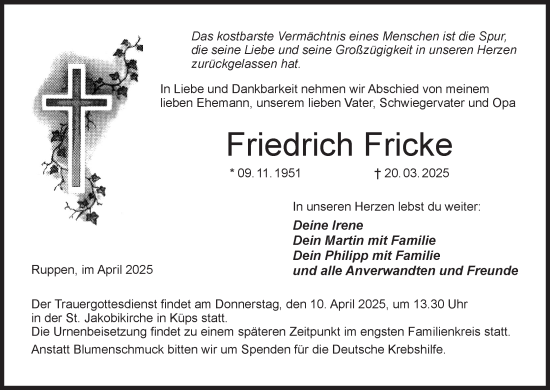 Anzeige von Friedrich Fricke von MGO