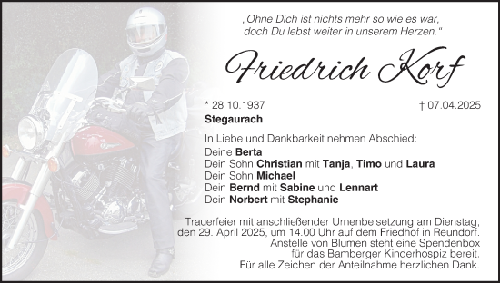 Anzeige von Friedrich Korf von MGO